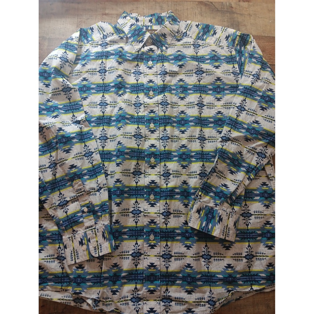Ariat Geometric Print Button Down Shirt Western Long Sleeve XL Tg Aztec 3025